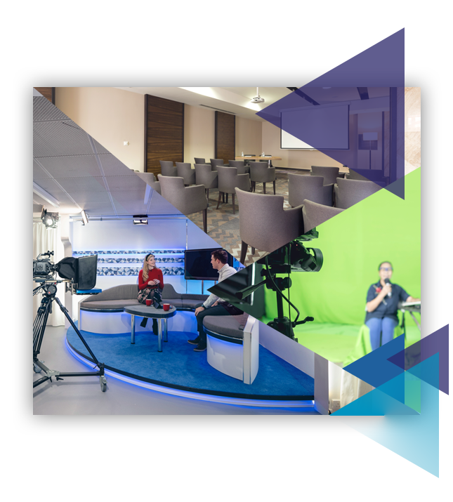 Ekrany diodowe w studio, konferencja w hotelowej sali lub w studio greenbox